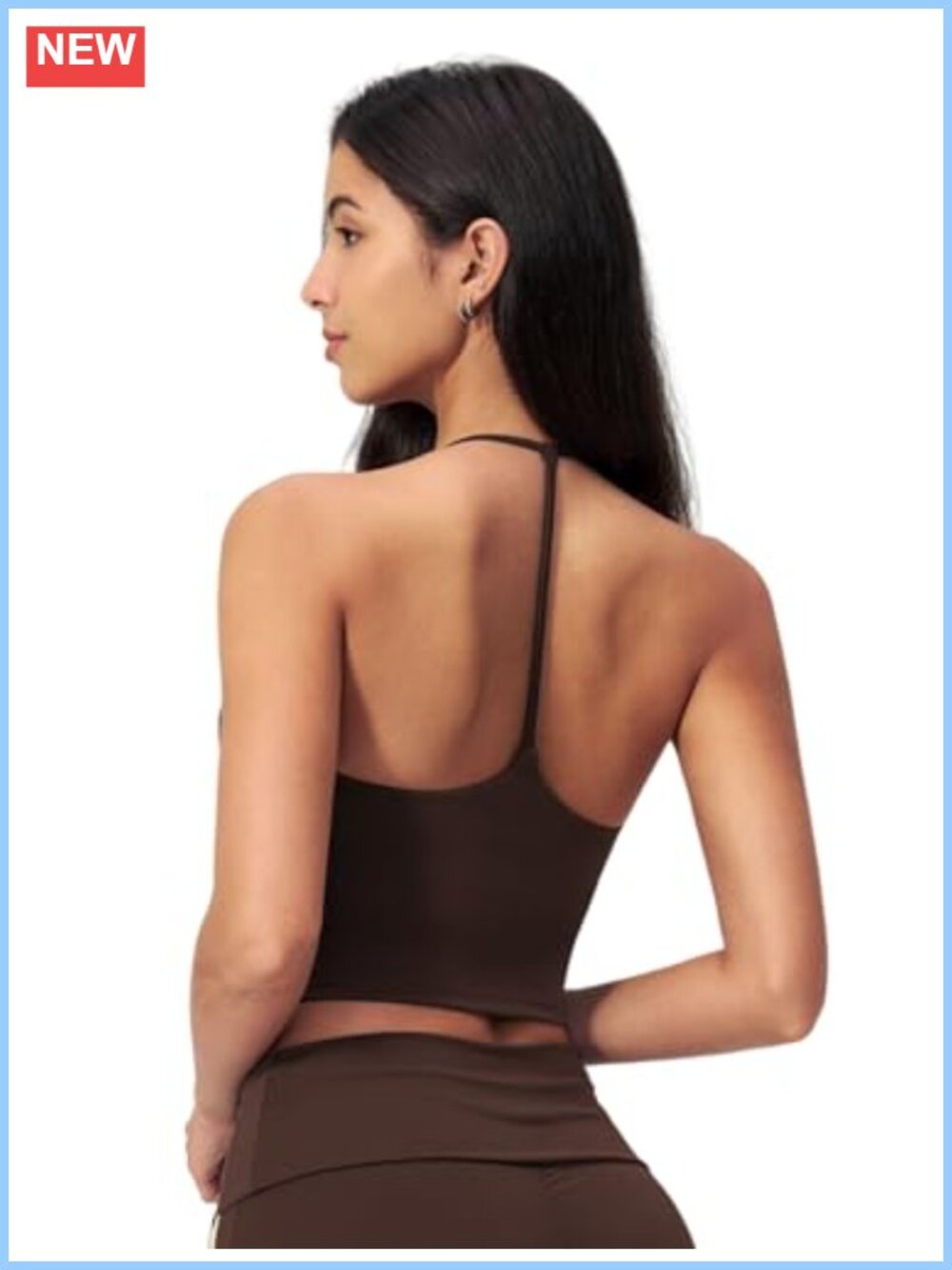 Women Y Back Longline Sports Bra High Impact Padded Workout Tank with Built in